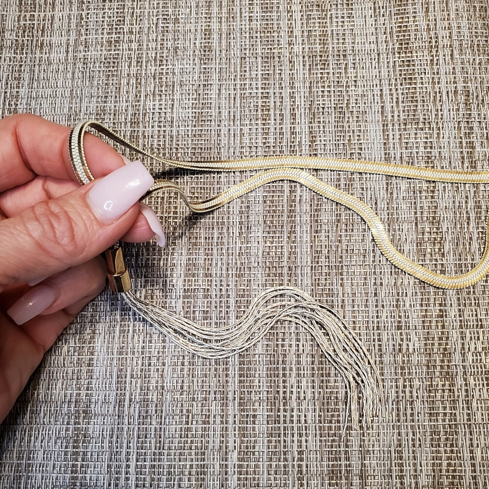 Gold/Silver/Cream sparkly necklace with tassel